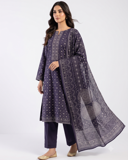 3 Piece Lawn Suit (Stitched)