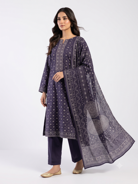 3 Piece Lawn Suit (Stitched)