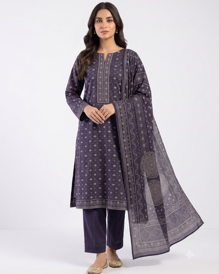 3 Piece Lawn Suit (Stitched)